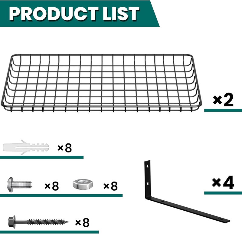 EVERHANGER Garage Wall Shelves 12x24 Inch, Wall Mounted Storage Shelf, Metal Shelf Rack, Heavy-Duty Shelf Organizer 2 Pack, Black - Image 3